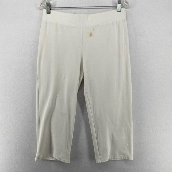 EILEEN FISHER Pants M Washable Stretch Crepe Cropped Elastic Waist Off White USA - Picture 1 of 15